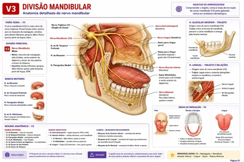 V3 — Divisão Mandibular, anatomia do nervo mandibular